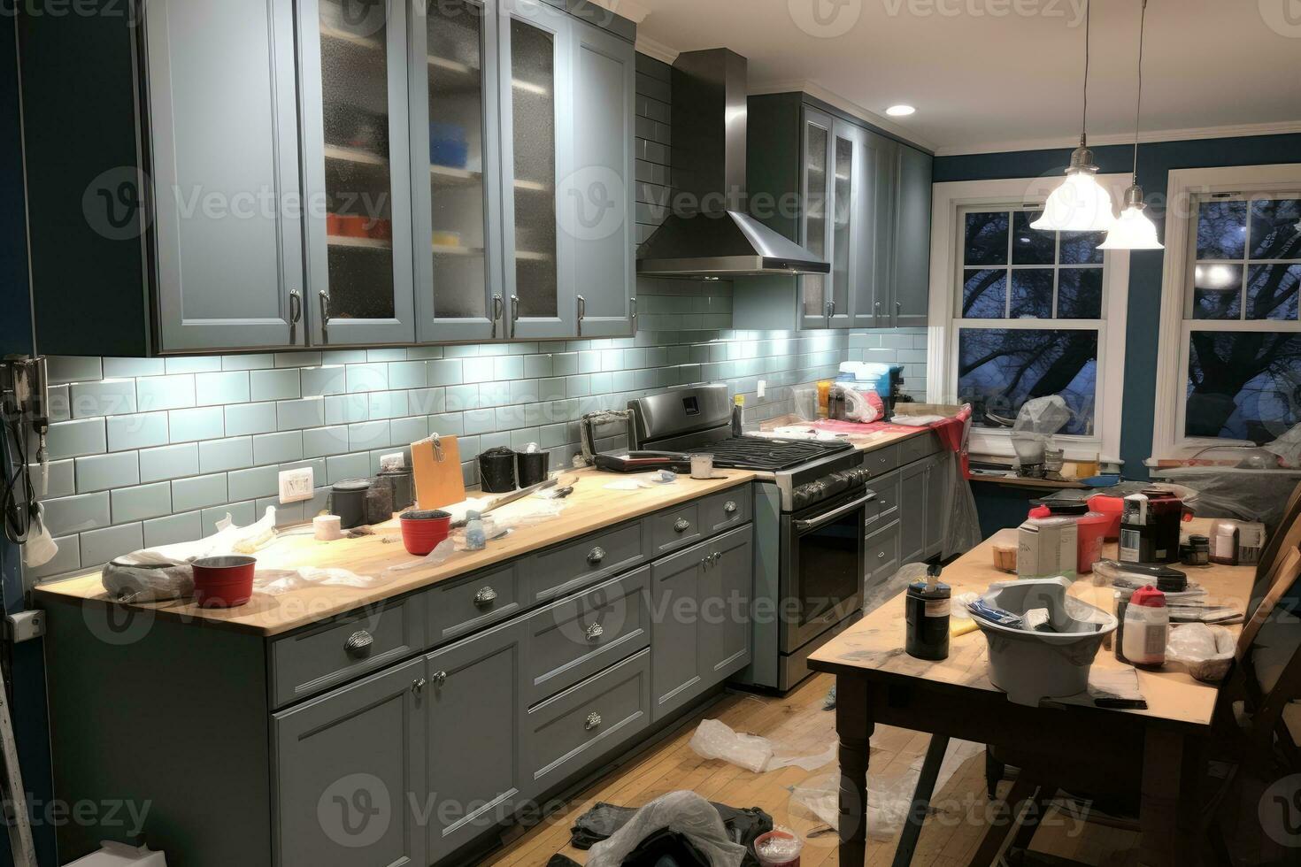 Küche Renovierung Prozess Reparatur Konstruktion ai generiert foto