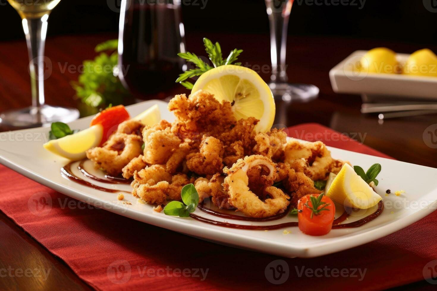 gebraten Calamari Mehl ist bereit zu Sein serviert ai generiert foto