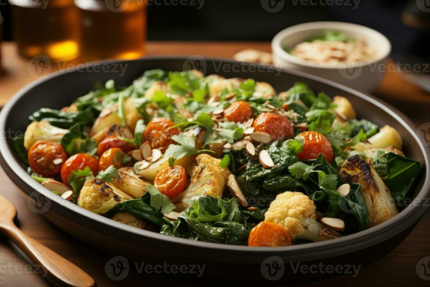 Fotos von vegan Essen im Innen- Foto Studio ai generiert