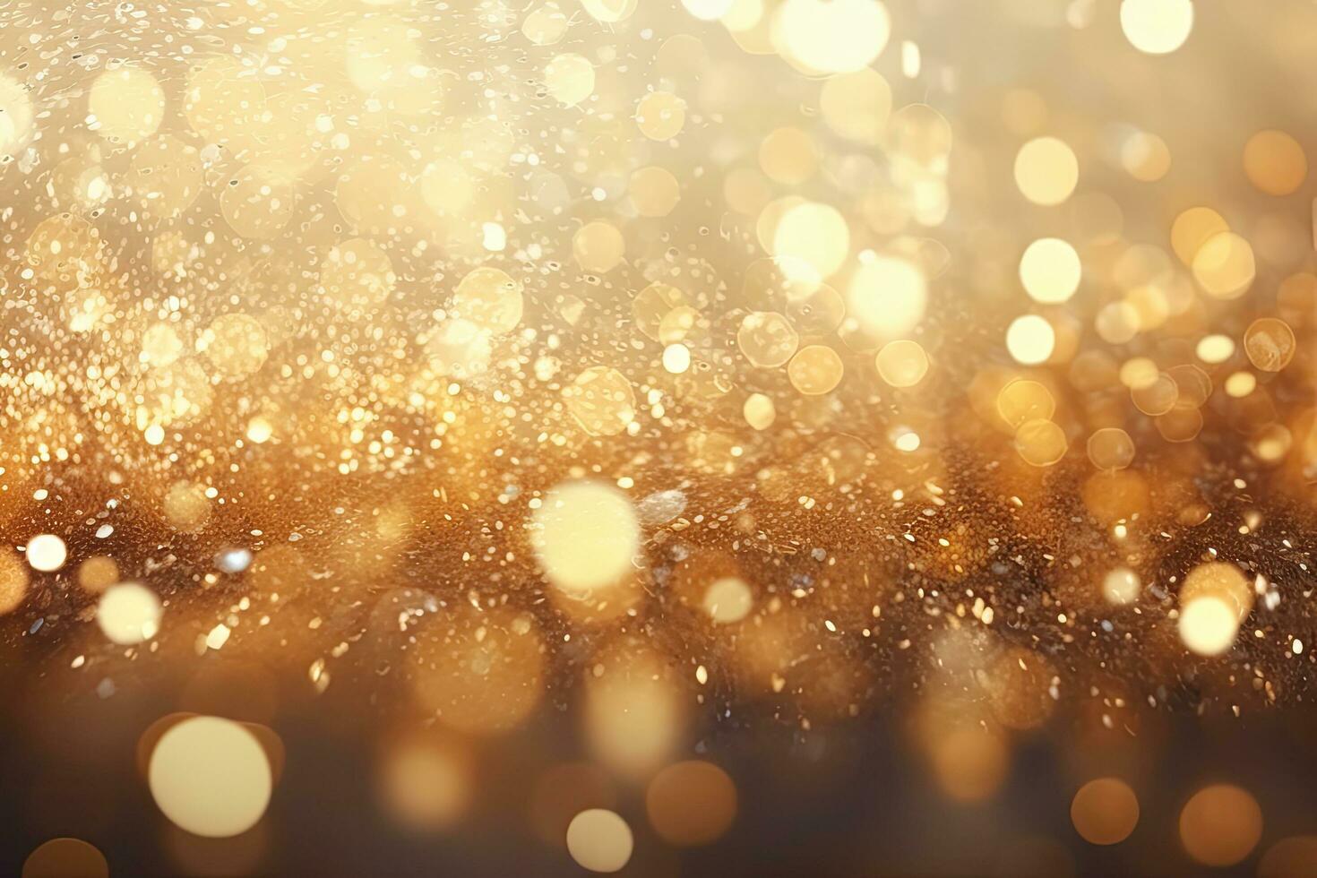 abstrakt Gold Bokeh Hintergrund. Weihnachten und Neu Jahr Ferien Konzept, golden funkeln Jahrgang Beleuchtung Hintergrund. Gold und Silber, ai generiert foto