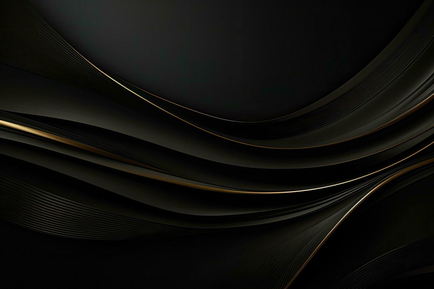 abstrakt schwarz Hintergrund mit golden Linien. 3d Wiedergabe, 3d Illustration, luxuriös schwarz Linie Hintergrund, ai generiert foto