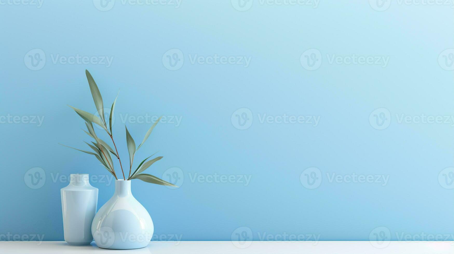 Topf von Blumen auf ein minimalistisch Blau Hintergrund. erstellt mit generativ ai foto