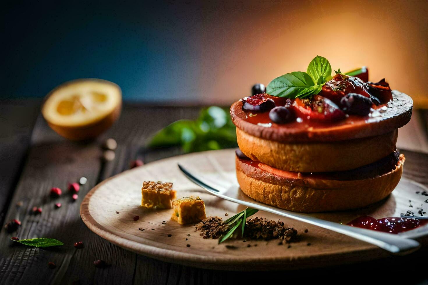 ein Stapel von Pfannkuchen mit Beeren und Gewürze. KI-generiert foto