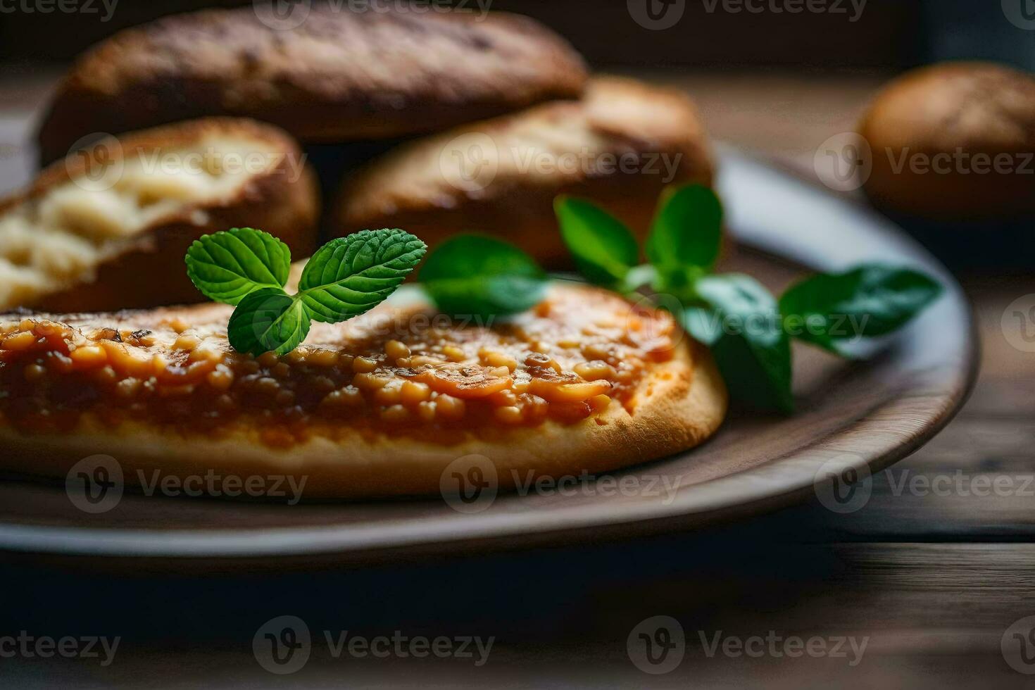 ein Teller mit Brot und Käse auf Es. KI-generiert foto