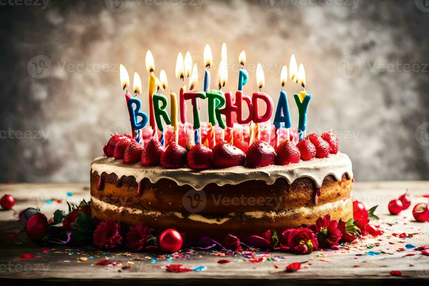Geburtstag Kuchen mit Kerzen auf oben. KI-generiert foto