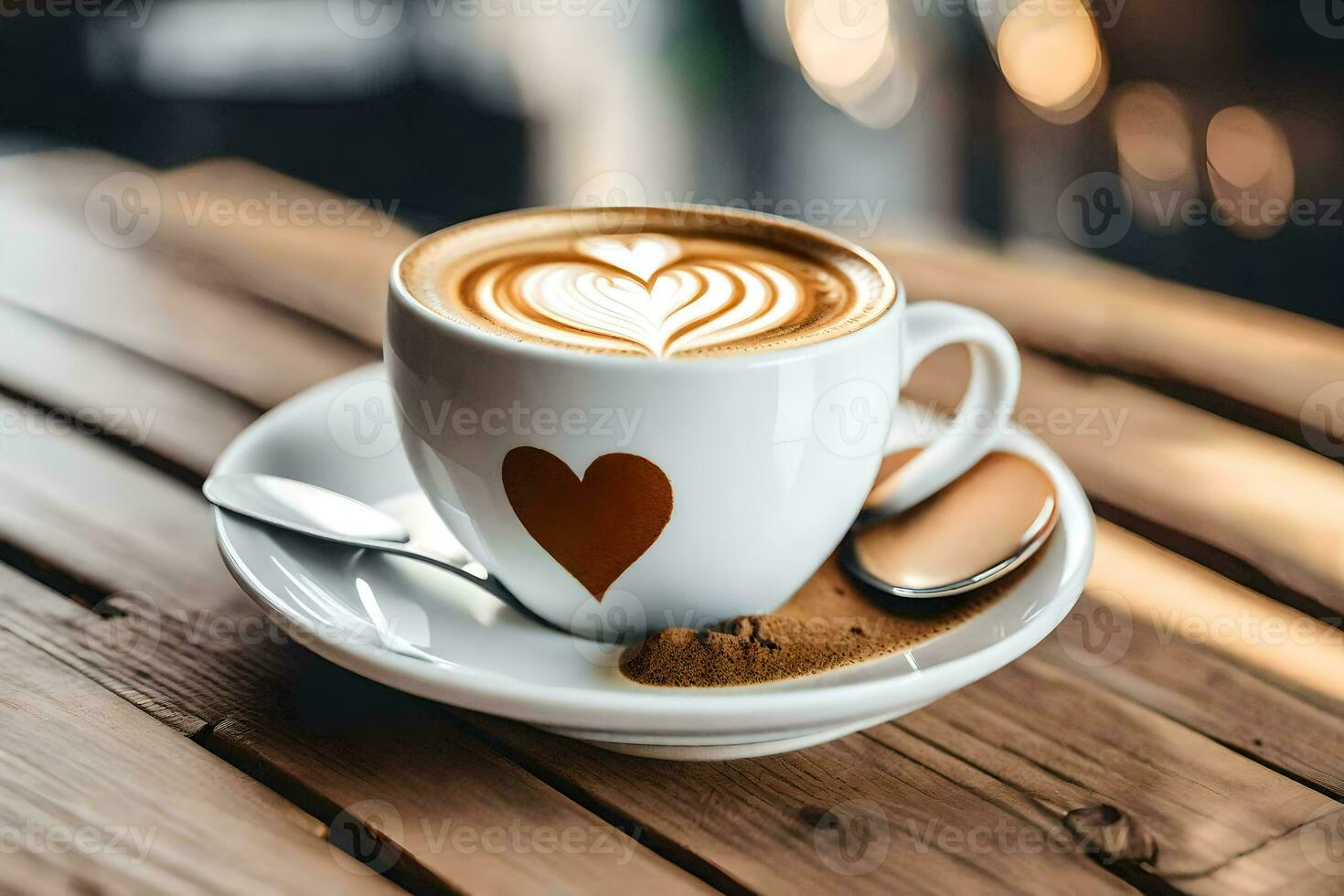 ein Tasse von Kaffee mit ein Herz auf Es. KI-generiert foto