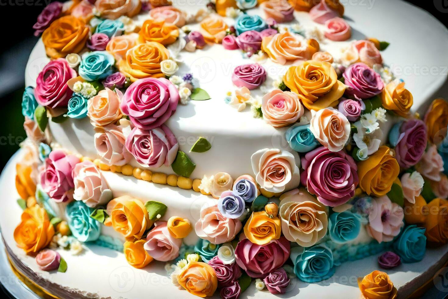 ein Kuchen dekoriert mit bunt Blumen. KI-generiert foto