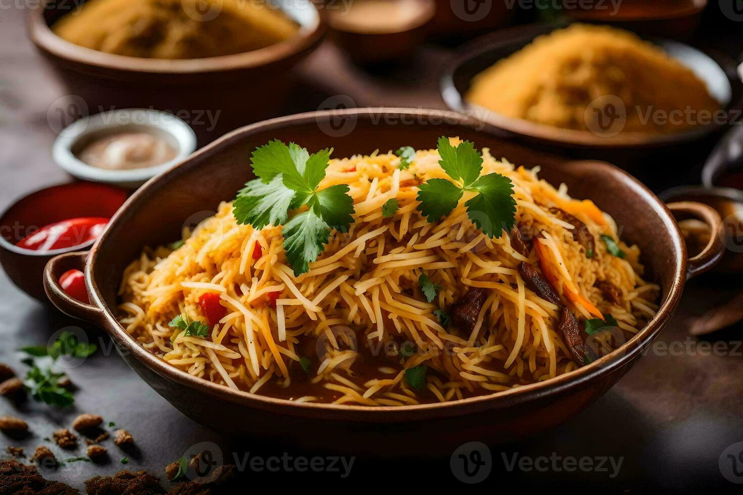 indisch Essen im ein Schüssel. KI-generiert foto