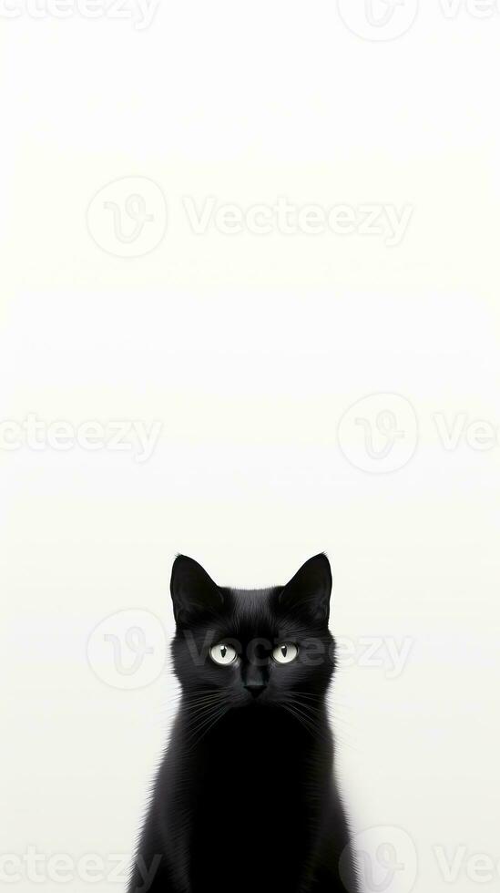 ai generiert schwarz Katze isoliert auf Weiß Vertikale Hintergrund. glücklich Halloween Party Konzept foto