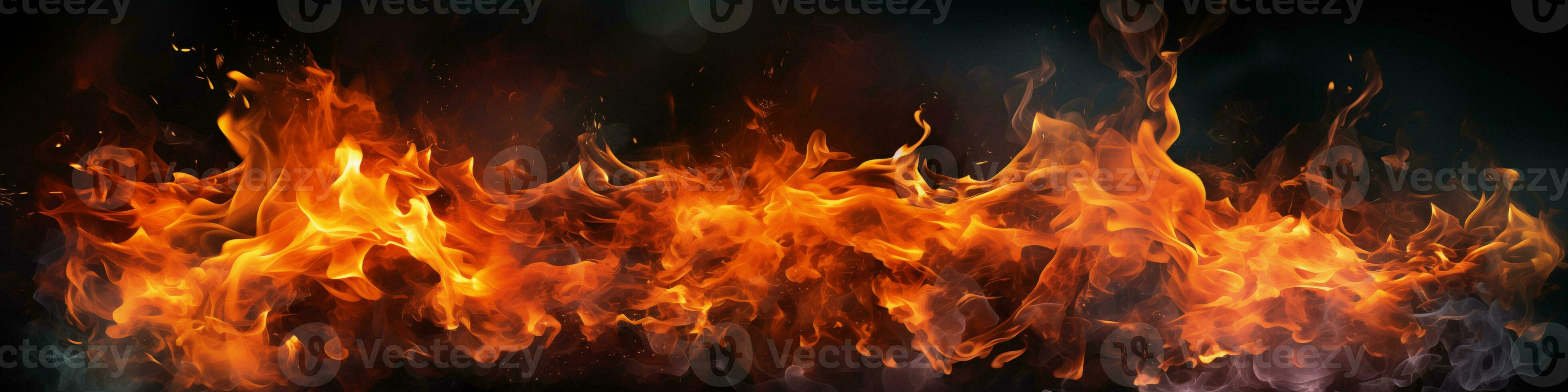 Feuer Banner. Flamme auf ein schwarz Hintergrund. Profil Header, Raum zum Text und Design foto