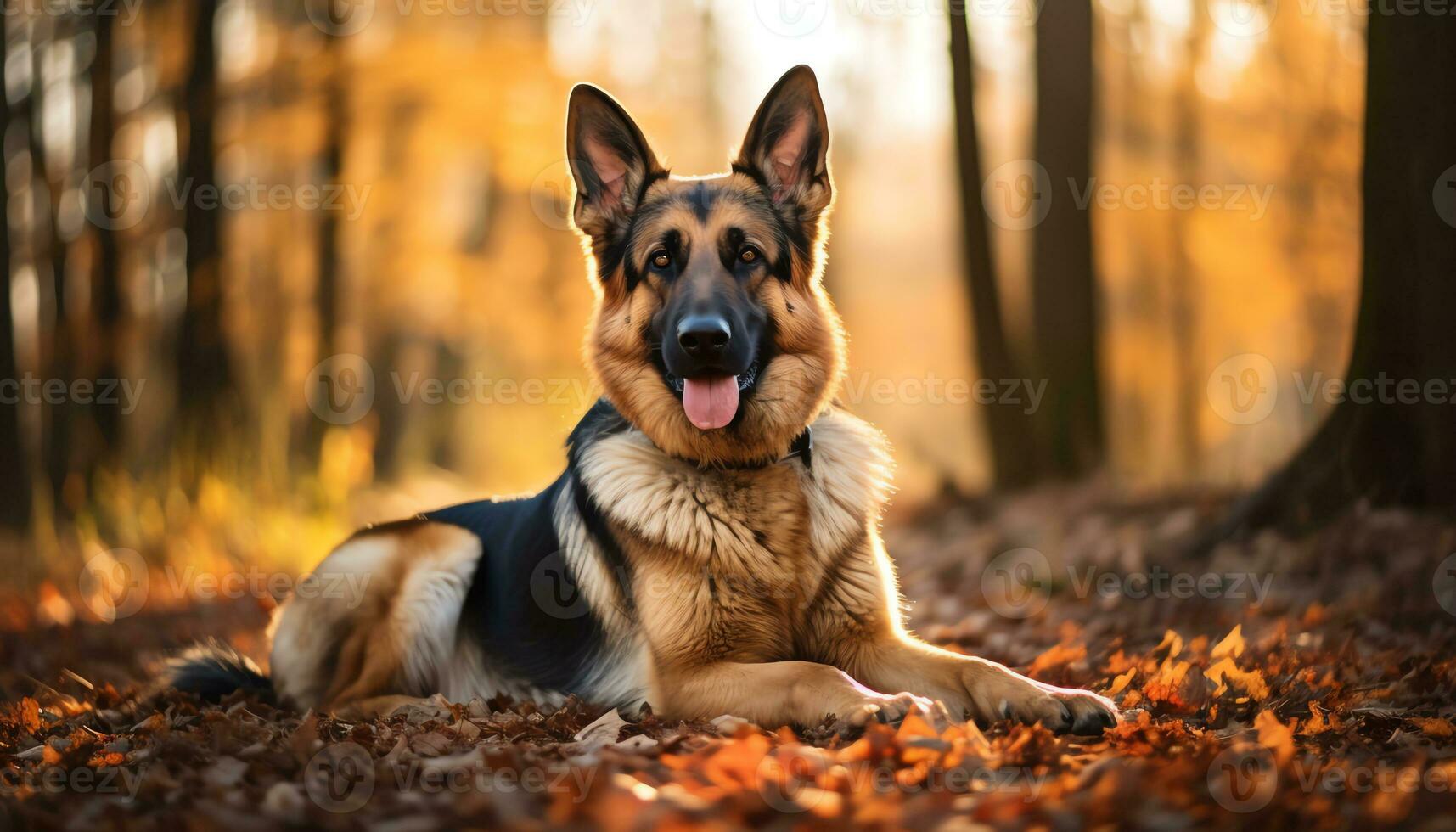 Deutsche Schäfer Hund Verlegung im das Gras beim Sonnenuntergang ai generiert foto