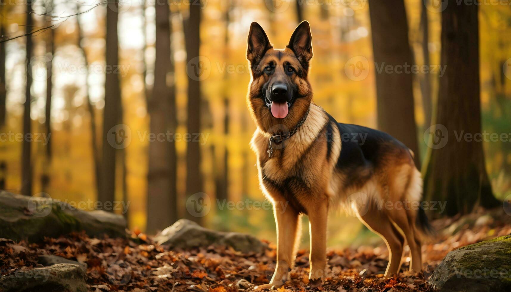 Deutsche Schäfer Hund Verlegung im das Gras beim Sonnenuntergang ai generiert foto