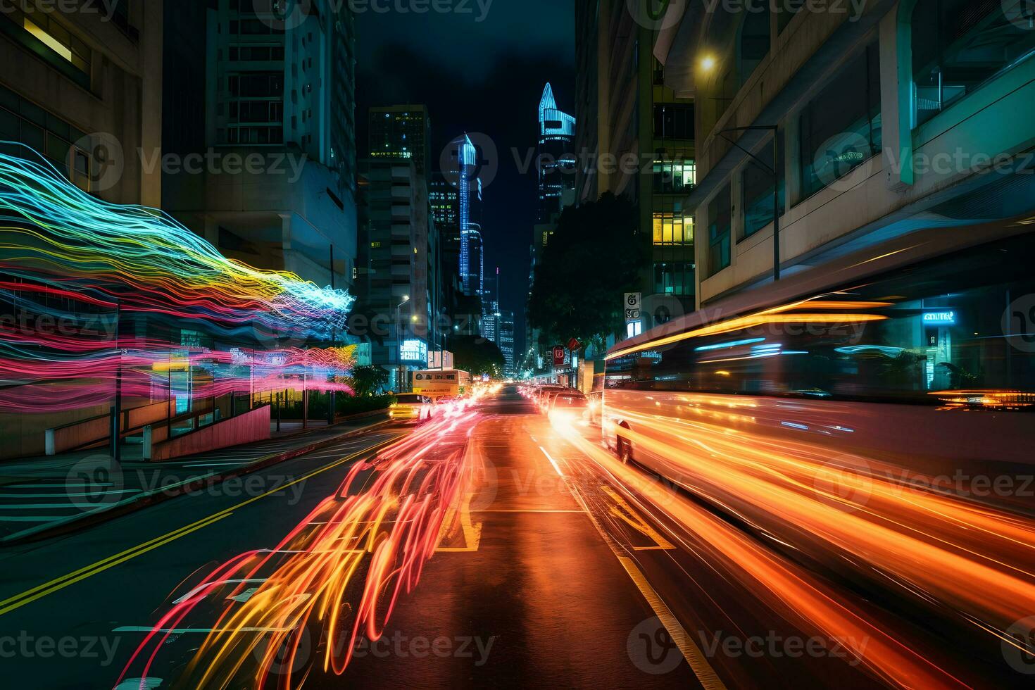 abtract bunt futuristisch Nacht Stadt Hintergrund. neural Netzwerk ai generiert foto