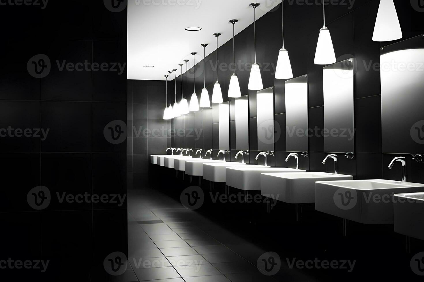 sauber Weiß Öffentlichkeit Waschraum Toilette. neural Netzwerk ai generiert foto