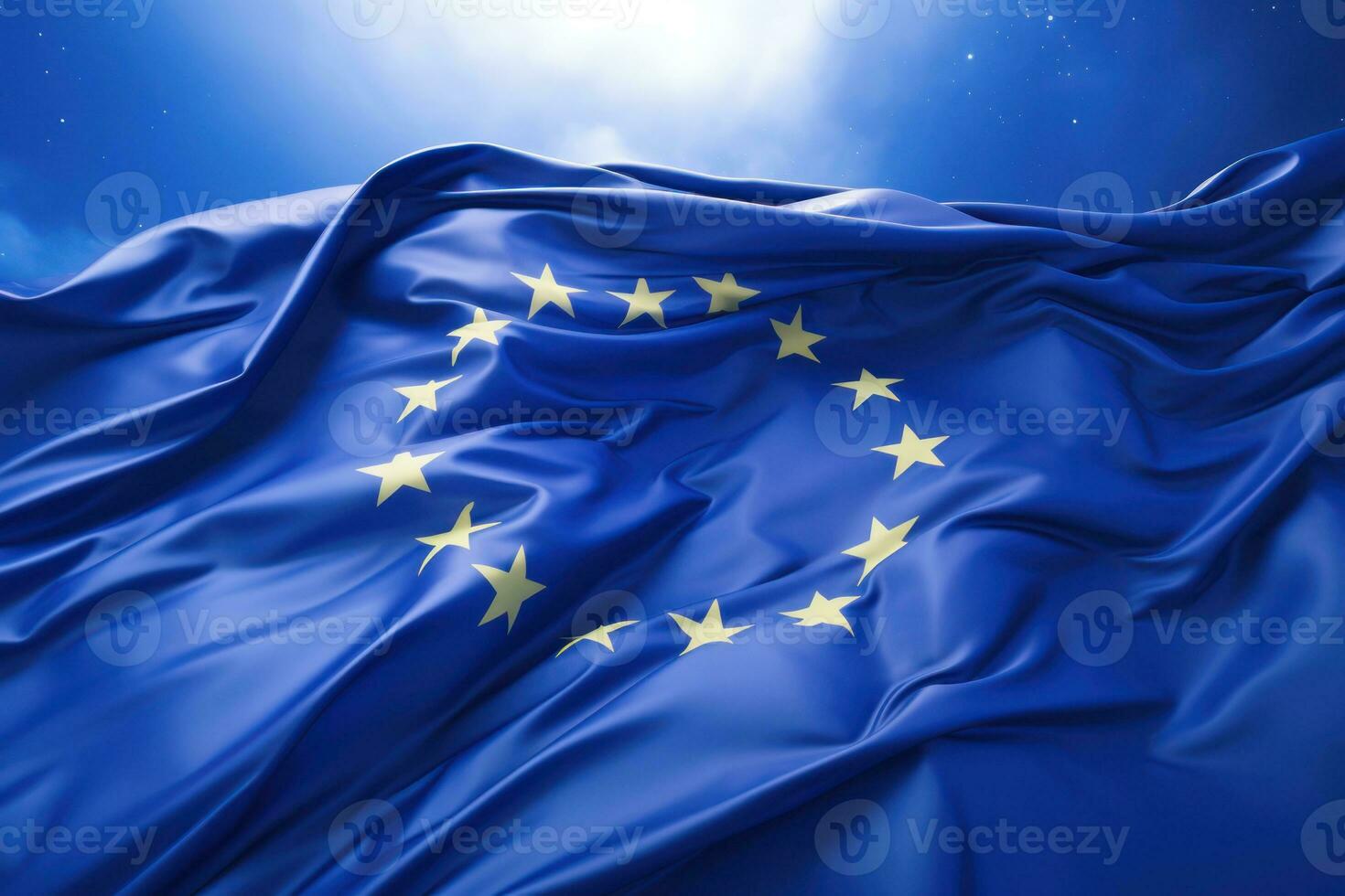 Satin- europäisch Union Flagge winken im das Wind. generativ ai foto