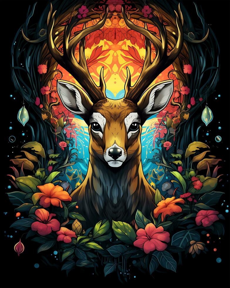 Tier Illustration Szene von ein wild bunt Hirsch Jagd foto