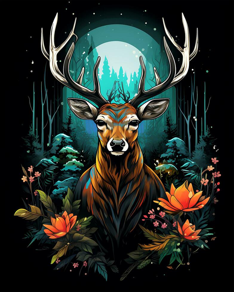 Tier Illustration Szene von ein wild bunt Hirsch Jagd foto