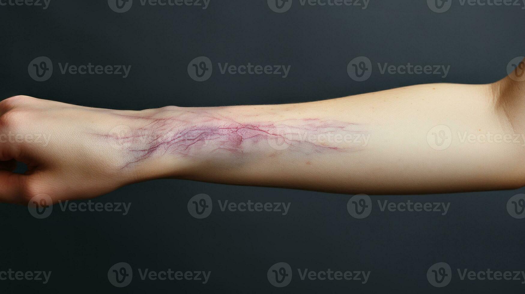 Wunde Prellung auf das Arm von ein jung Mädchen auf ein dunkel Hintergrund. foto