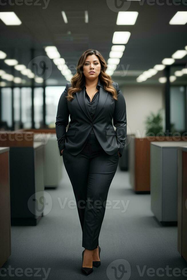 Plus Größe Frauen Geschäft Arbeiter im Büro. Dame Manager im Geschäft passen voll Länge. ai generativ foto