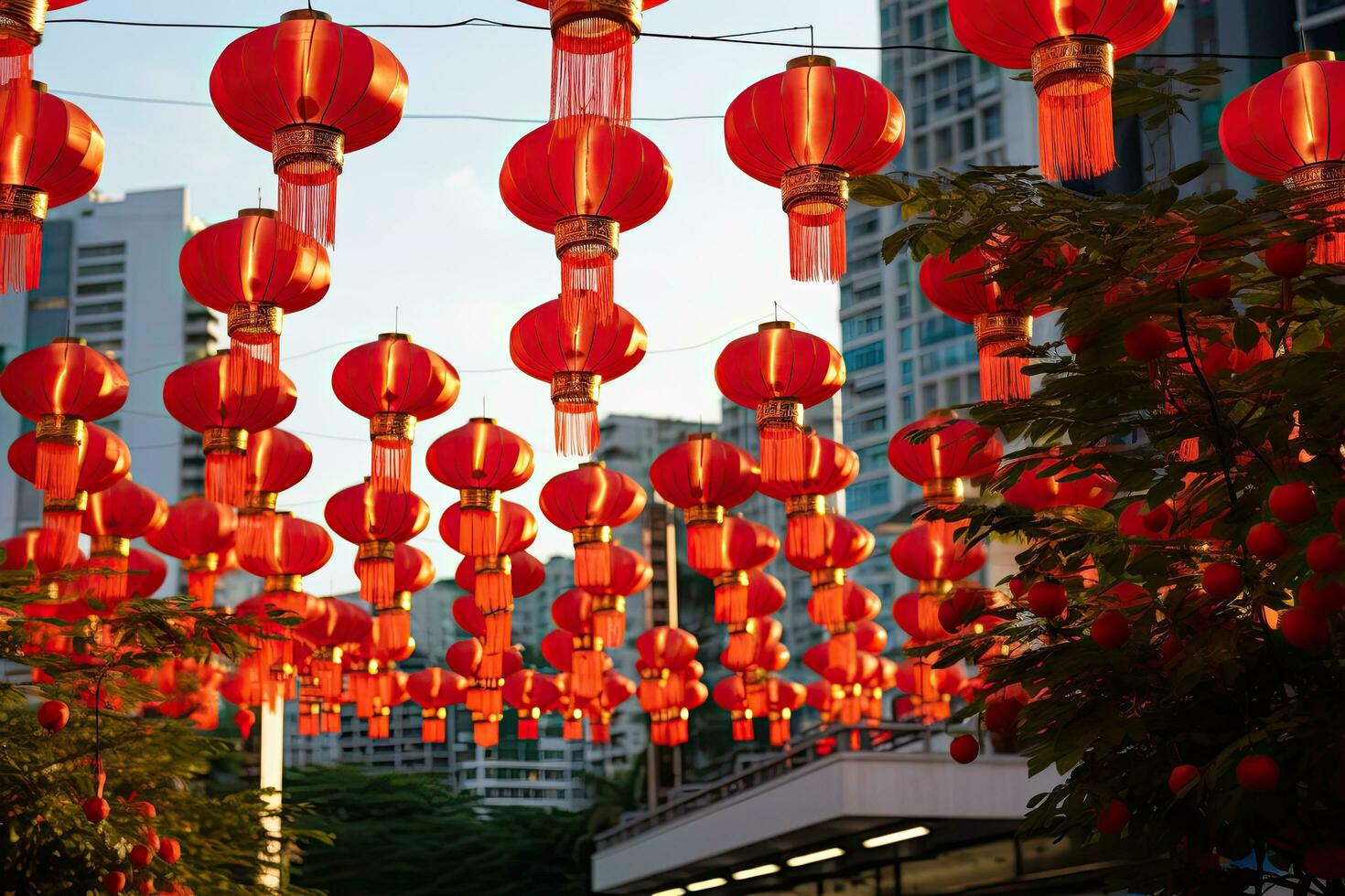 rot Laternen im das Stadt von ho Chi Minh, Vietnam, rot Laternen zum Chinesisch Neu Jahr im das Stadt von Bangkok, ai generiert foto