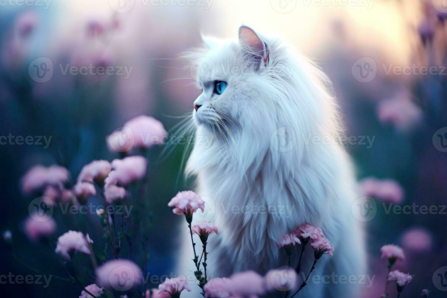 Nahansicht von süß Katze Blick beim etwas mit schön Bokeh Hintergrund, generativ ai foto