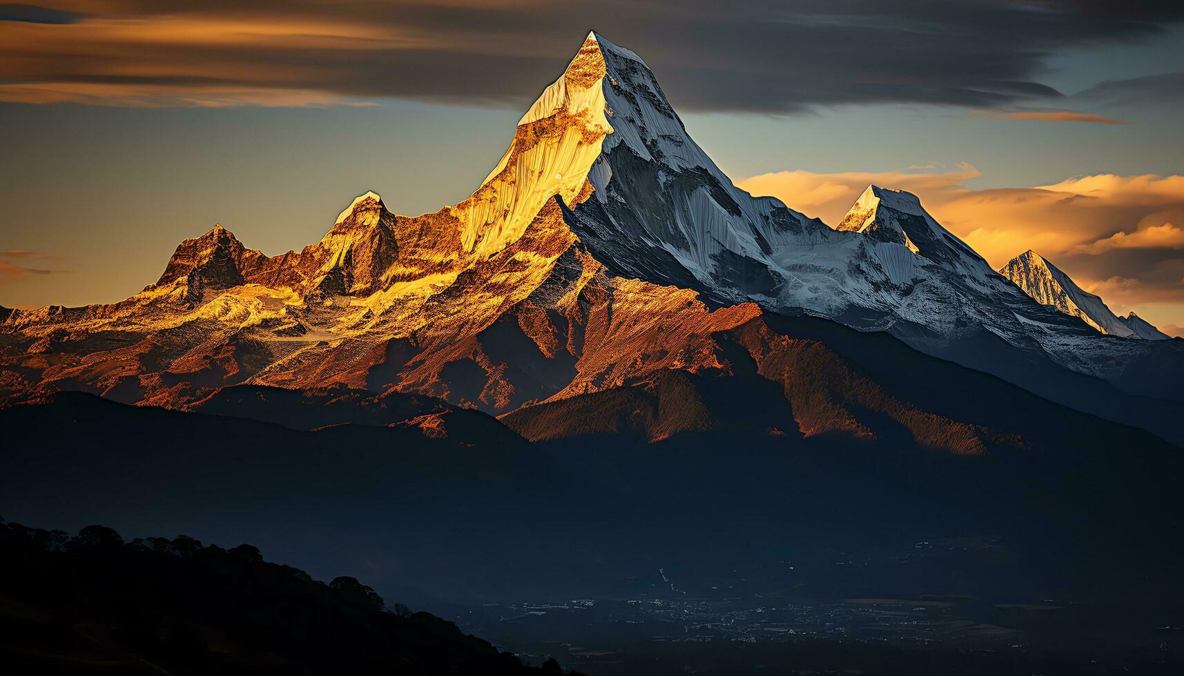 ein Berg Gipfel ist gezeigt im diese Bild ai generiert foto