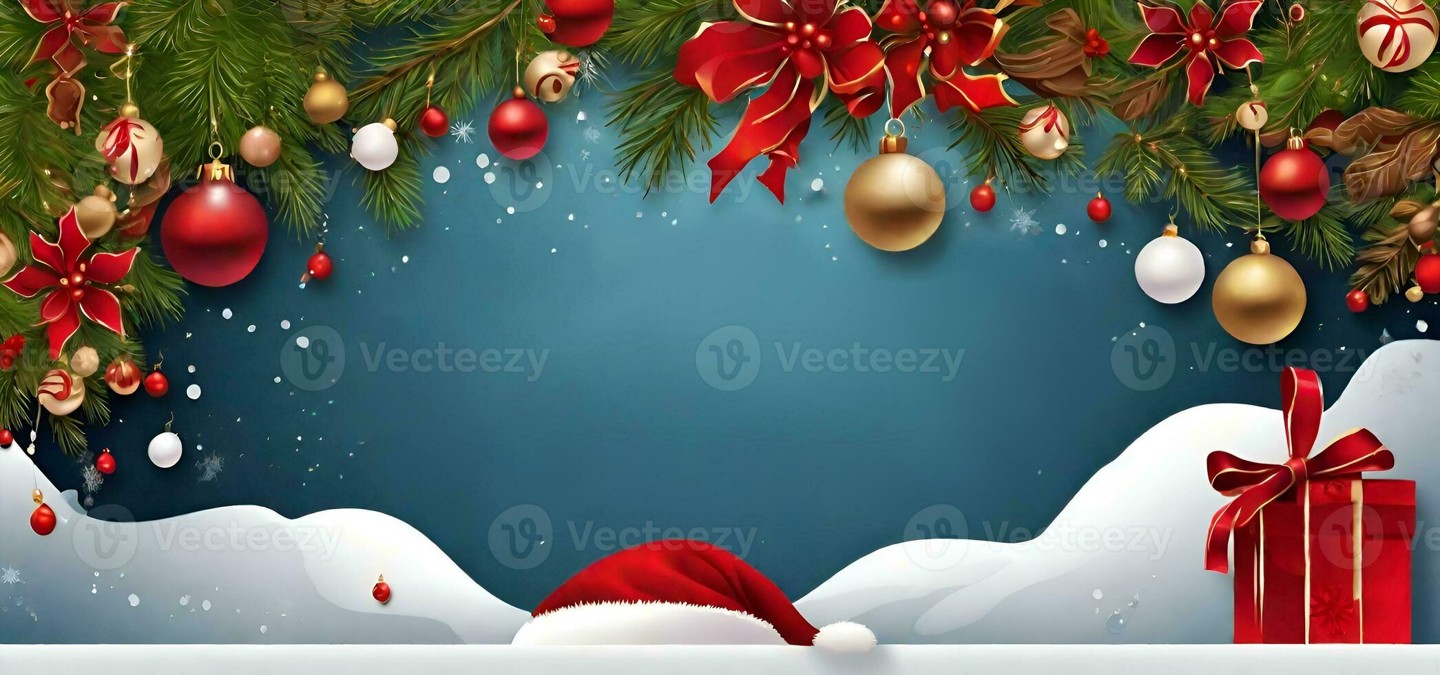 Weihnachten Urlaub Hintergrund oder Vorlage zum ein Gruß Karte oder Banner mit Kopieren Raum zum ein Text durch ai generiert foto