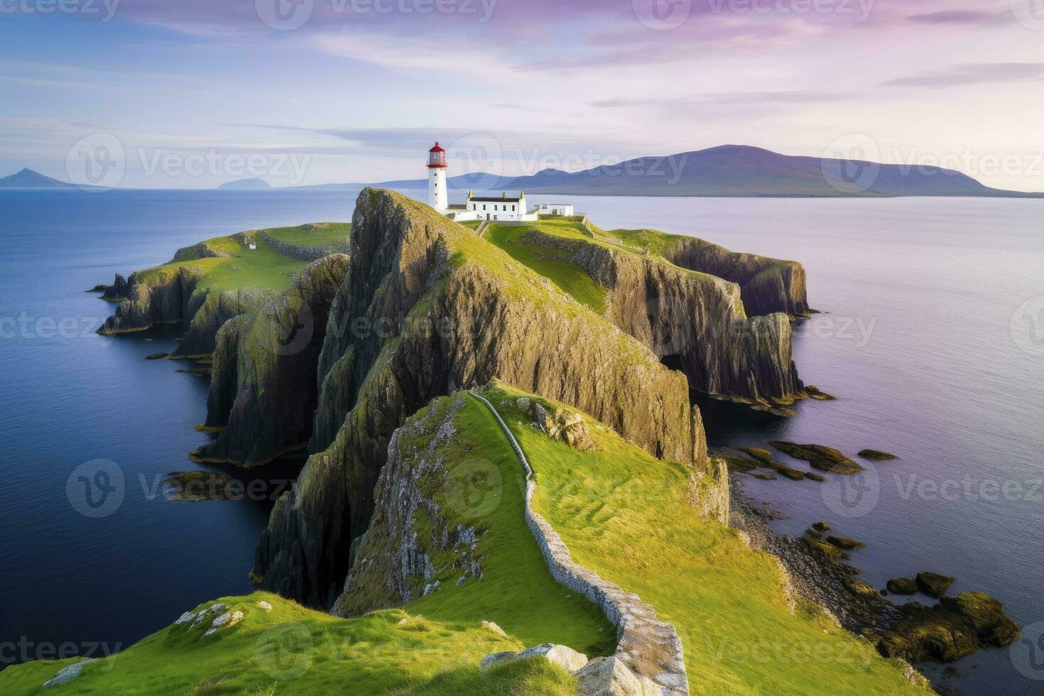 Skye Insel Nest Punkt Leuchtturm im Hochland. ai generiert foto