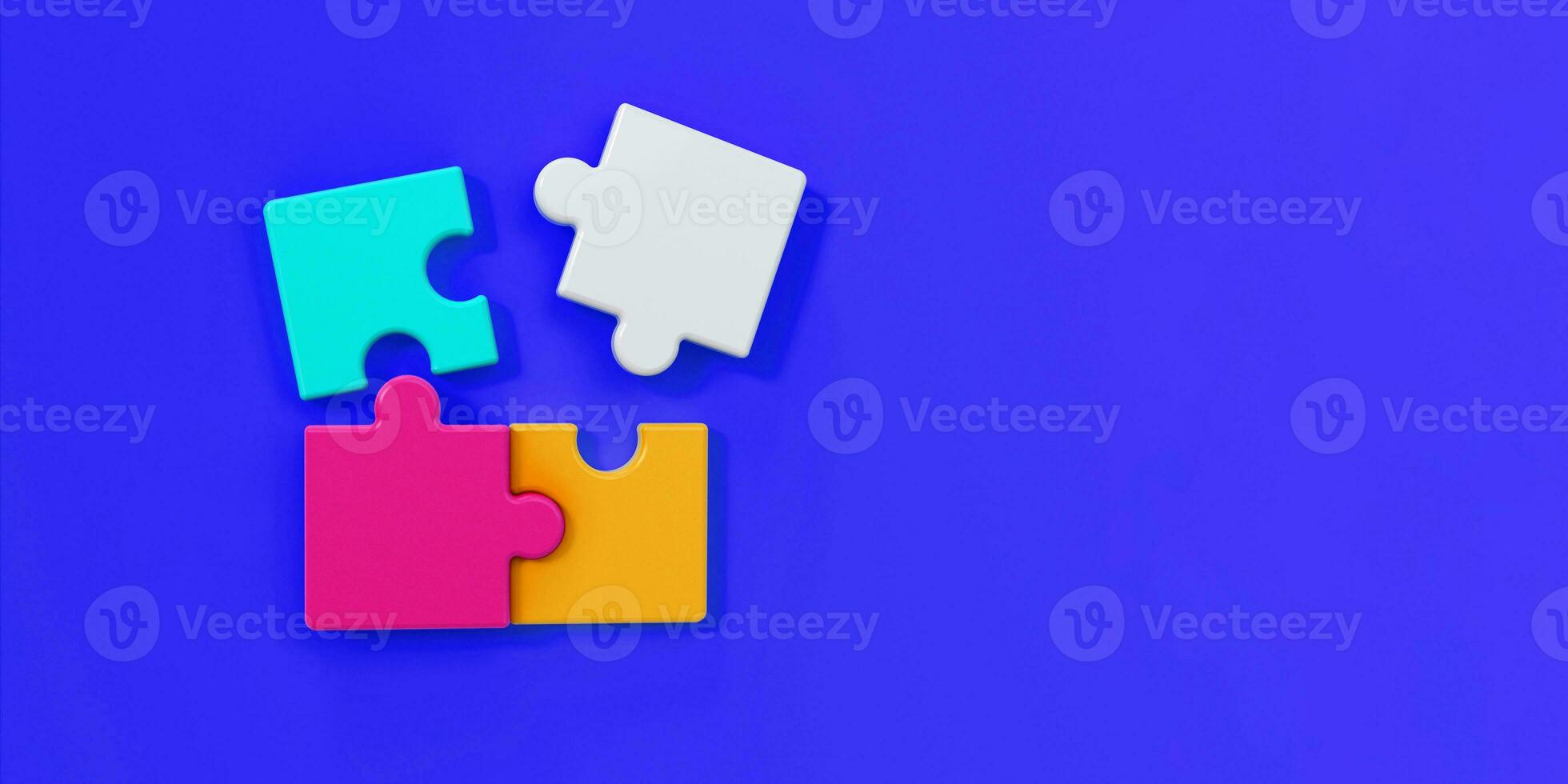 Panorama- von Partnerschaft Puzzle Stücke auf ein Blau Hintergrund, Geschäft Konzept. foto