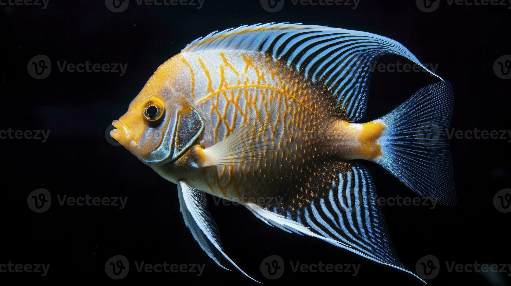 Kaiserfisch Schwimmen im tief Wasser. unter Wasser Marine Leben. ai generiert foto