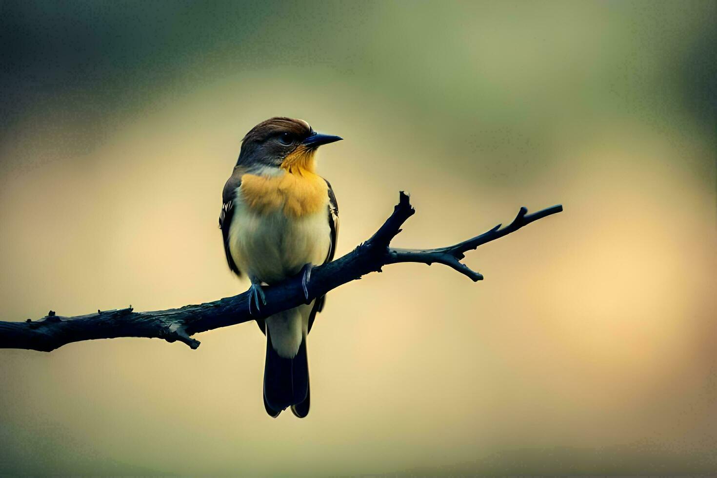 ein klein Vogel ist Sitzung auf ein Ast. KI-generiert foto