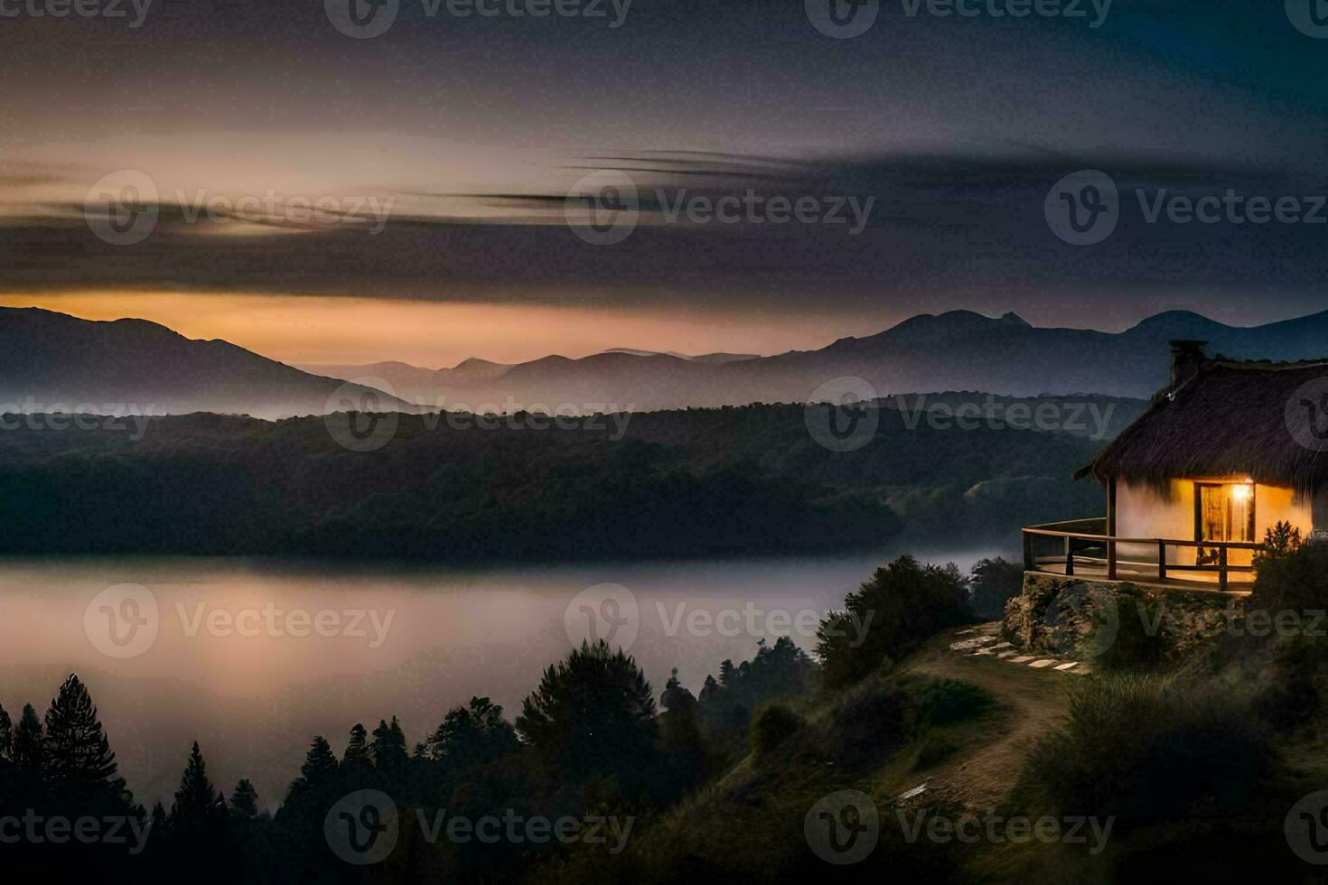 das Hütte im das Berge. KI-generiert foto