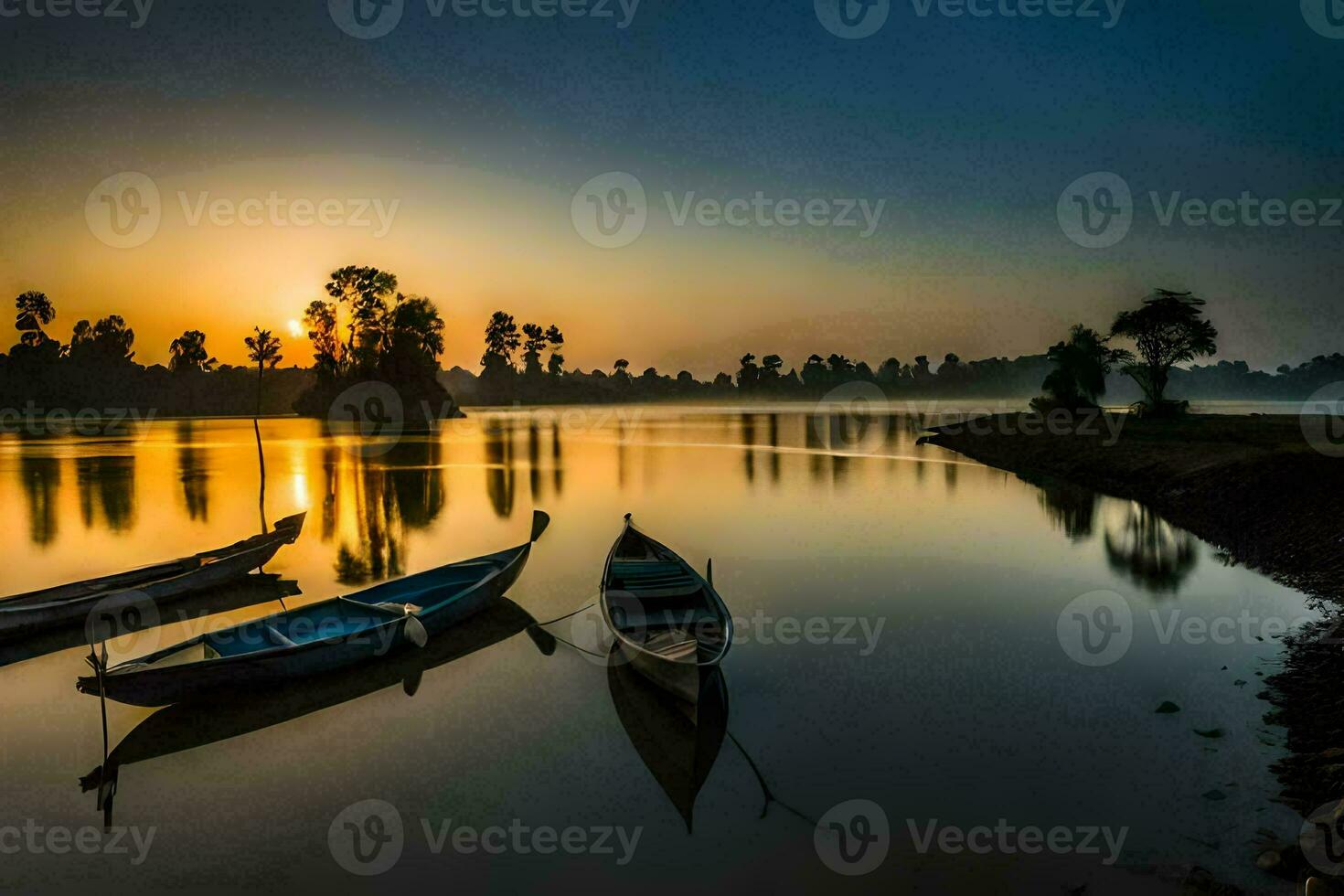 Sonnenuntergang auf das Fluss. KI-generiert foto