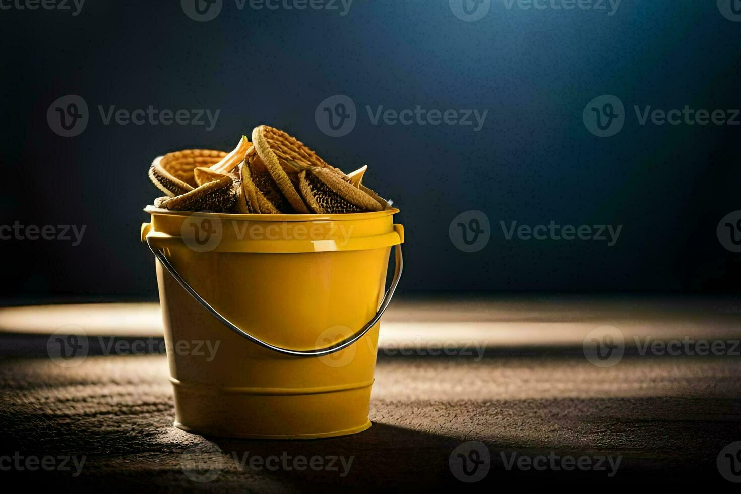 ein Eimer gefüllt mit Waffeln auf ein Tisch. KI-generiert foto