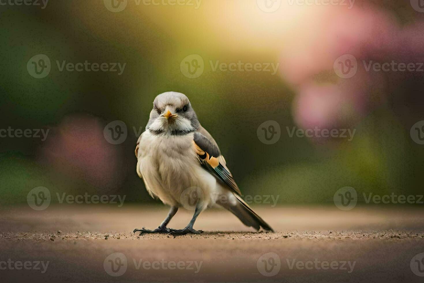 ein klein Vogel ist Stehen auf das Boden. KI-generiert foto