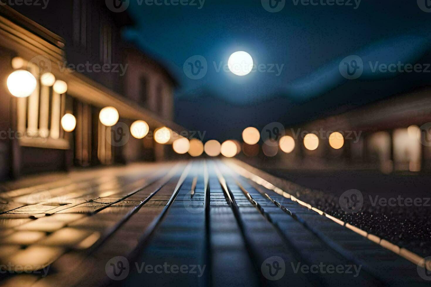 ein Straße beim Nacht mit Beleuchtung auf Es. KI-generiert foto