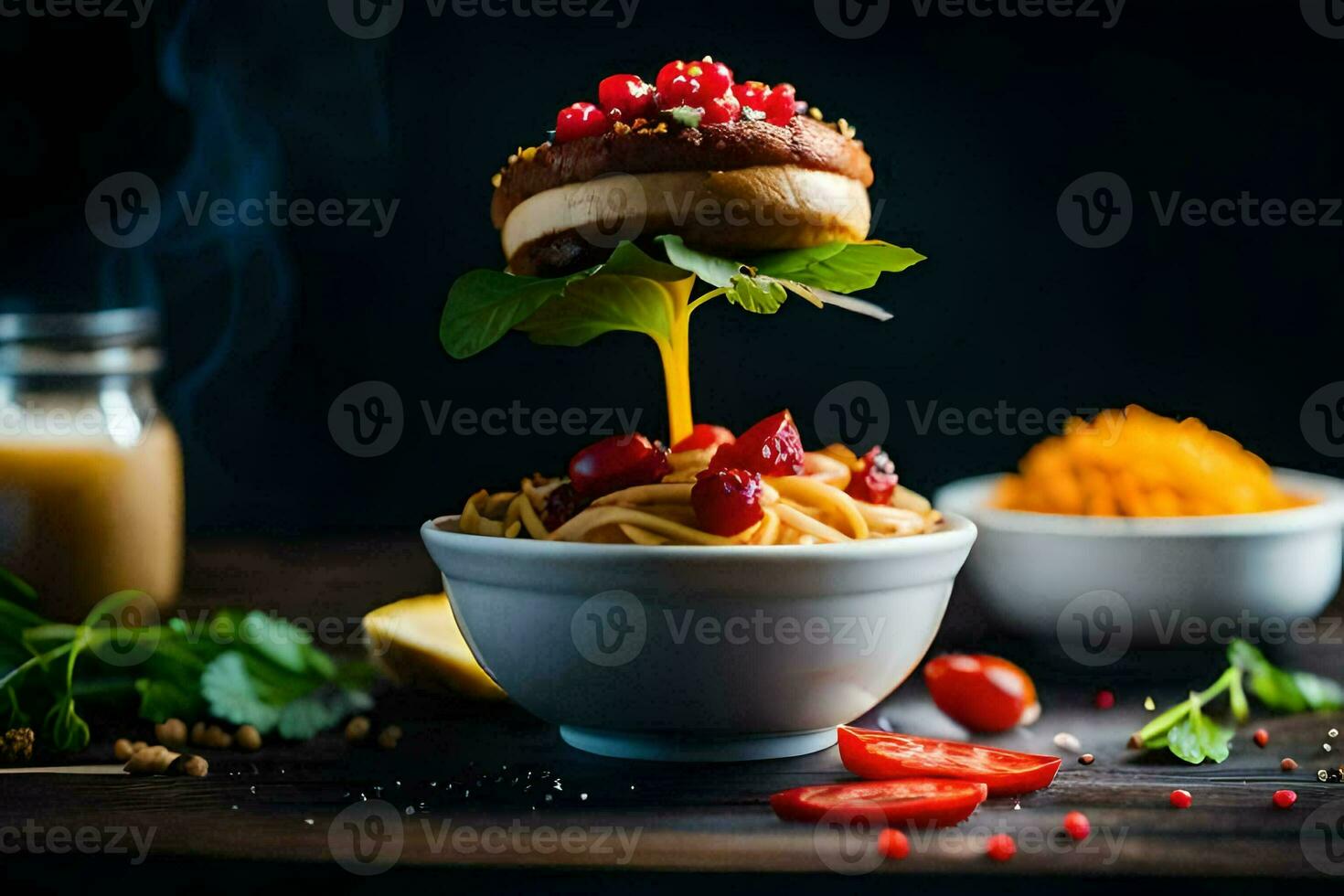 ein Burger mit ein Tomate und ein Salat auf oben. KI-generiert foto