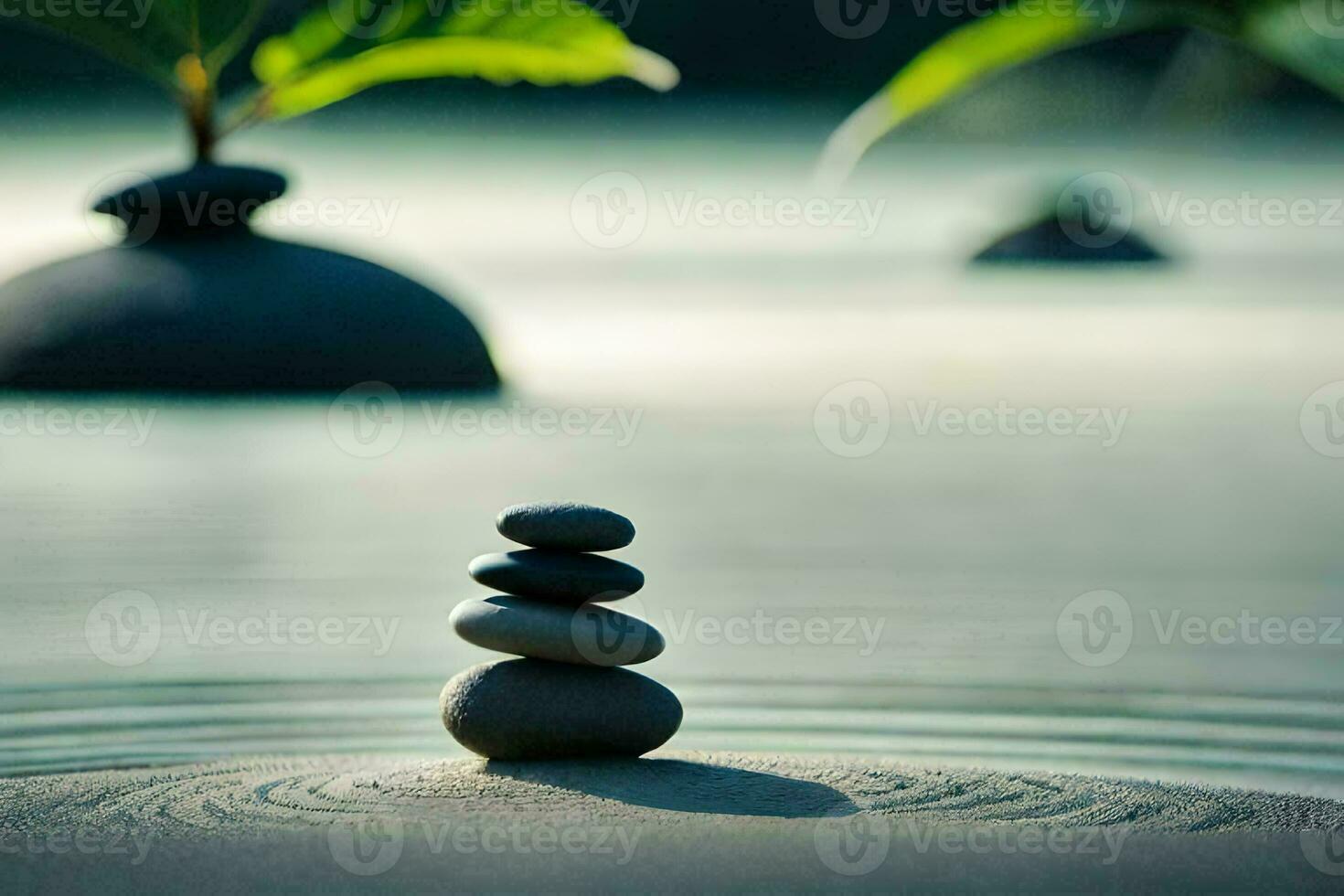 Zen Steine im das Wasser. KI-generiert foto