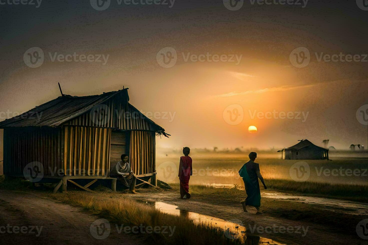 das Sonnenaufgang Über das Dorf. KI-generiert foto