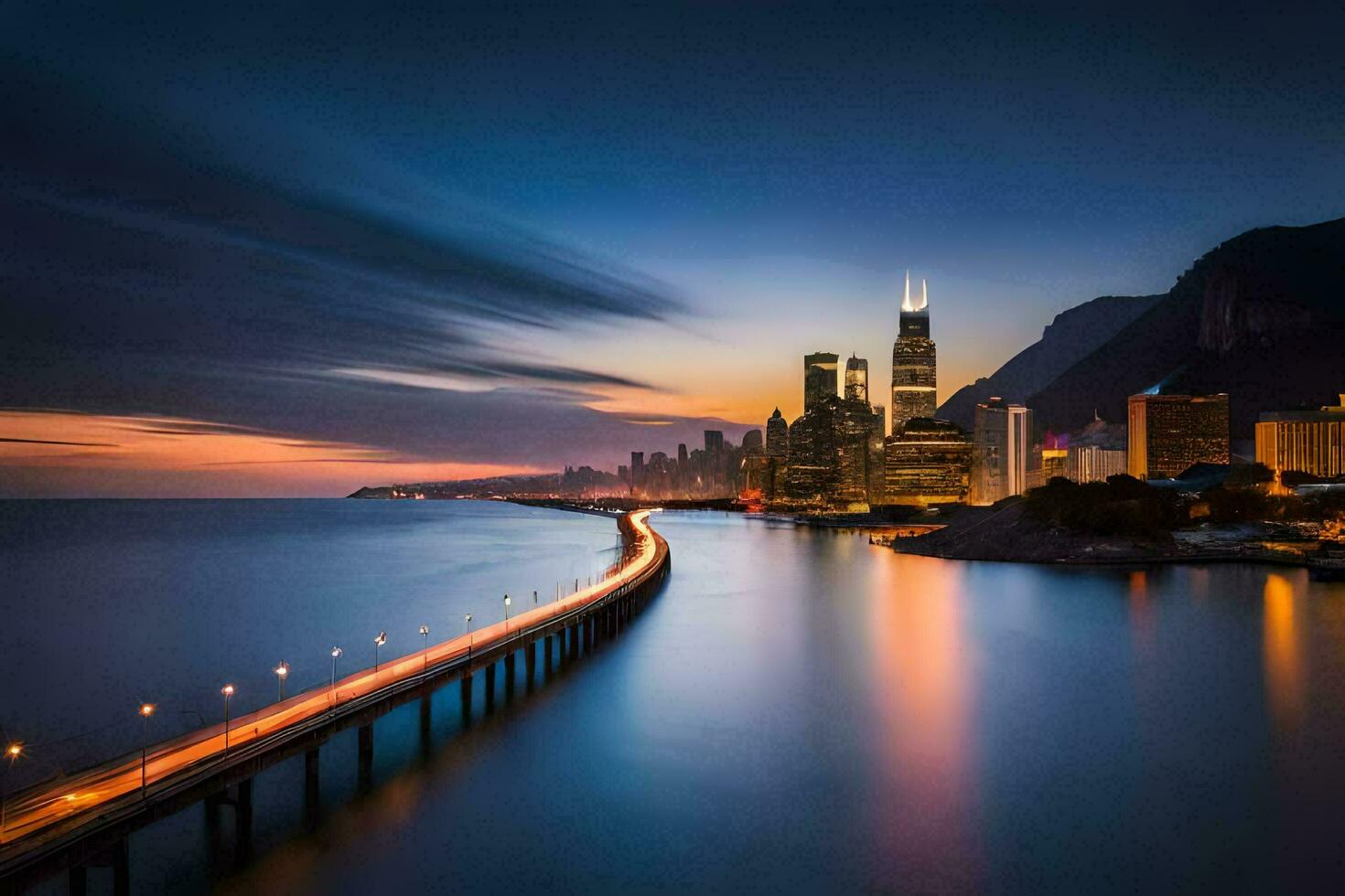 das Stadt Horizont beim Dämmerung im hong. KI-generiert foto