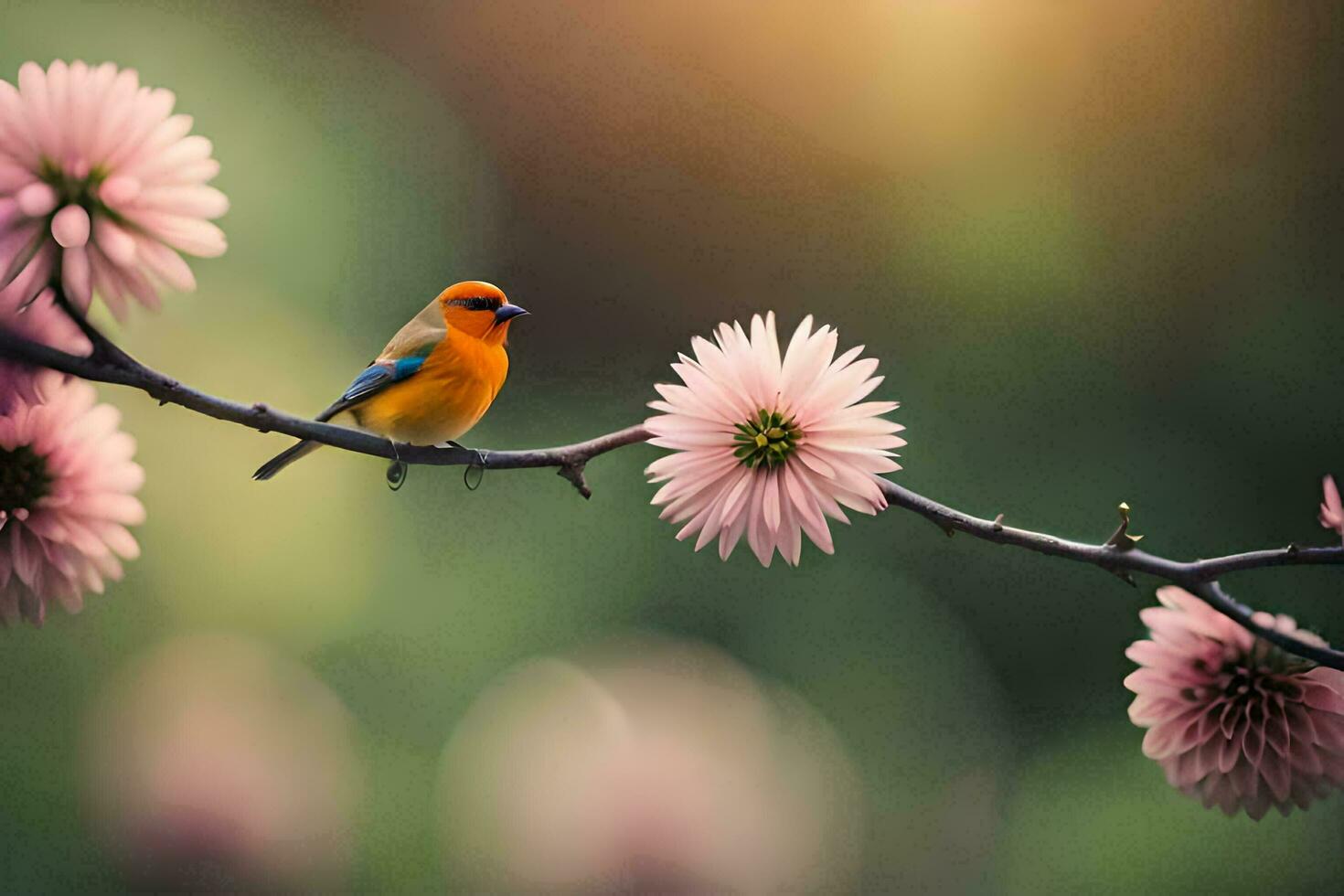 Foto Hintergrund das Vogel, Blumen, Natur, Frühling, das Sonne, das Vogel, Blumen,. KI-generiert