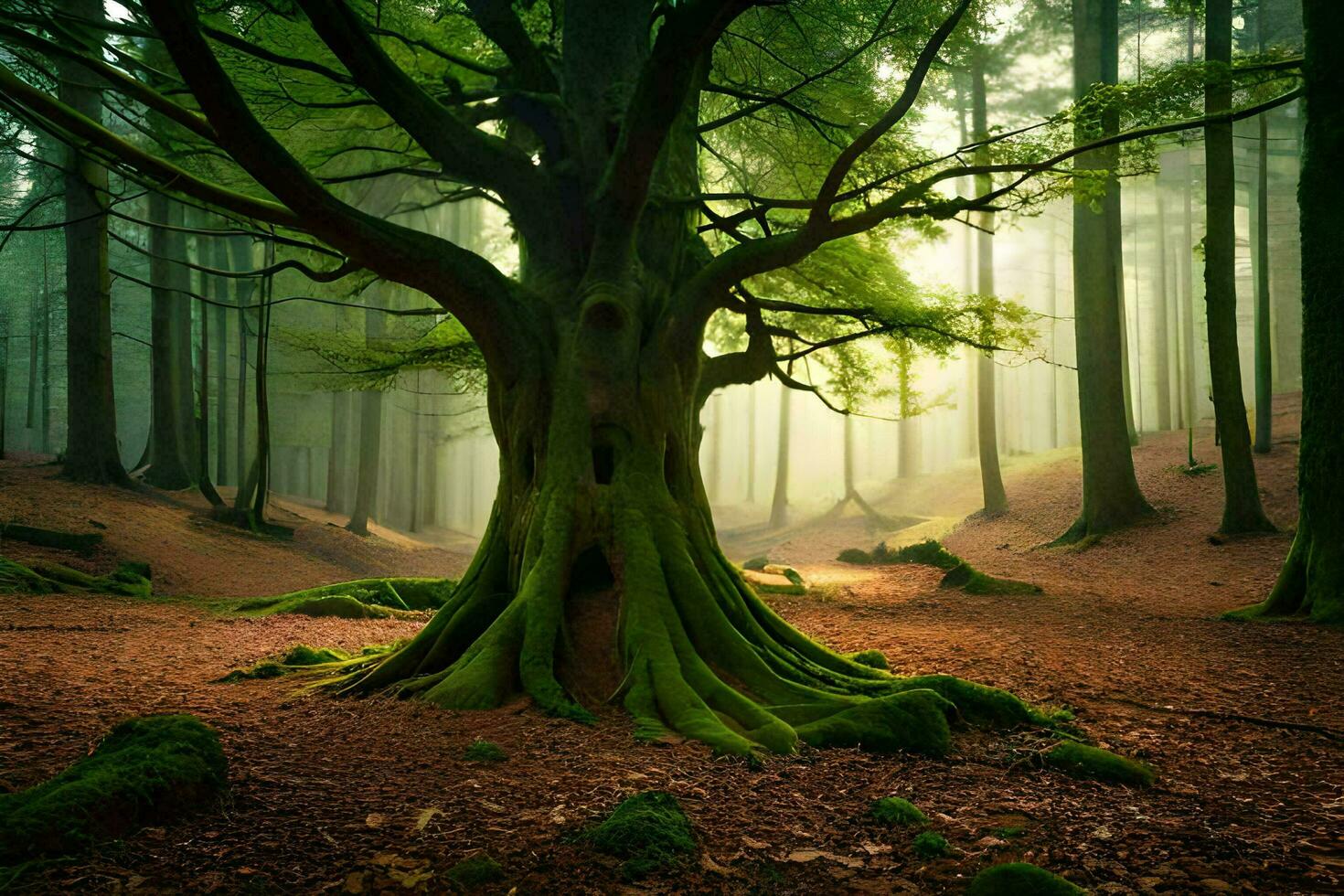 ein groß Baum im das Mitte von ein Wald. KI-generiert foto