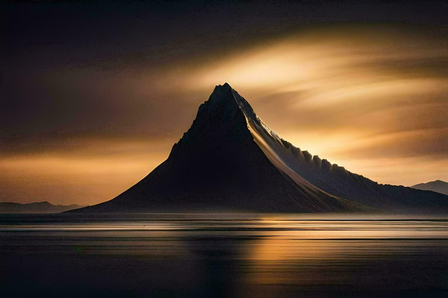 das Sonne setzt Über ein Berg im Island. KI-generiert foto