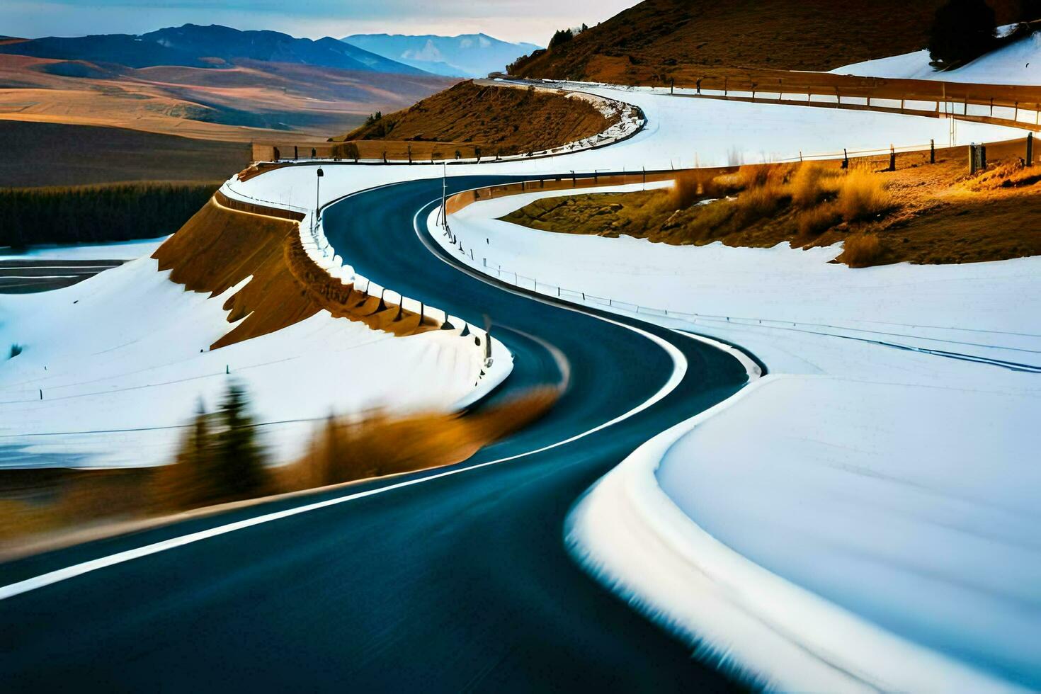 ein Wicklung Straße im das Berge. KI-generiert foto