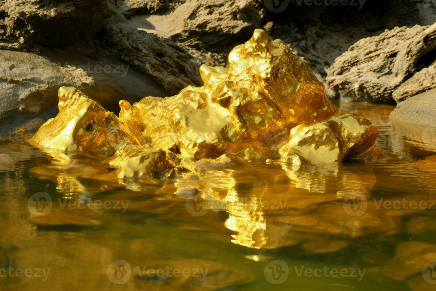 Gold Fluss Berg Bergwerk Sand. generieren ai foto