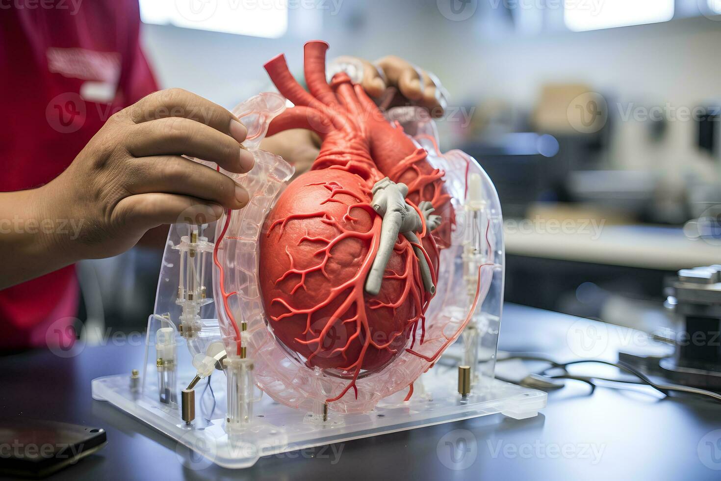 Modell- von ein Mensch Herz gedruckt auf ein 3d Drucker. ai generativ foto