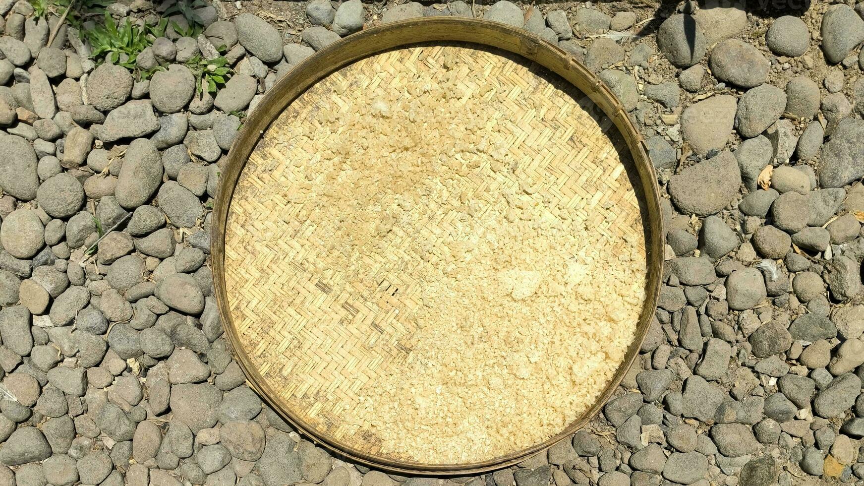 das verbleibend Reis ist getrocknet im das Sonne zu Sein verarbeitet in Snacks foto