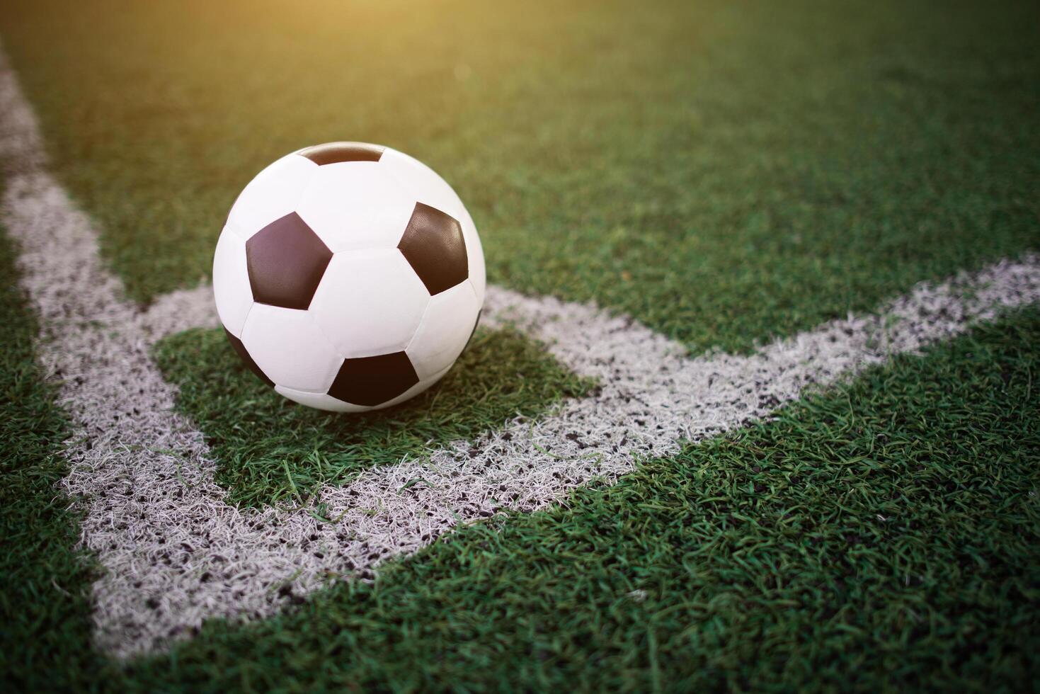 Fußball auf der weißen Linie im Stadion foto