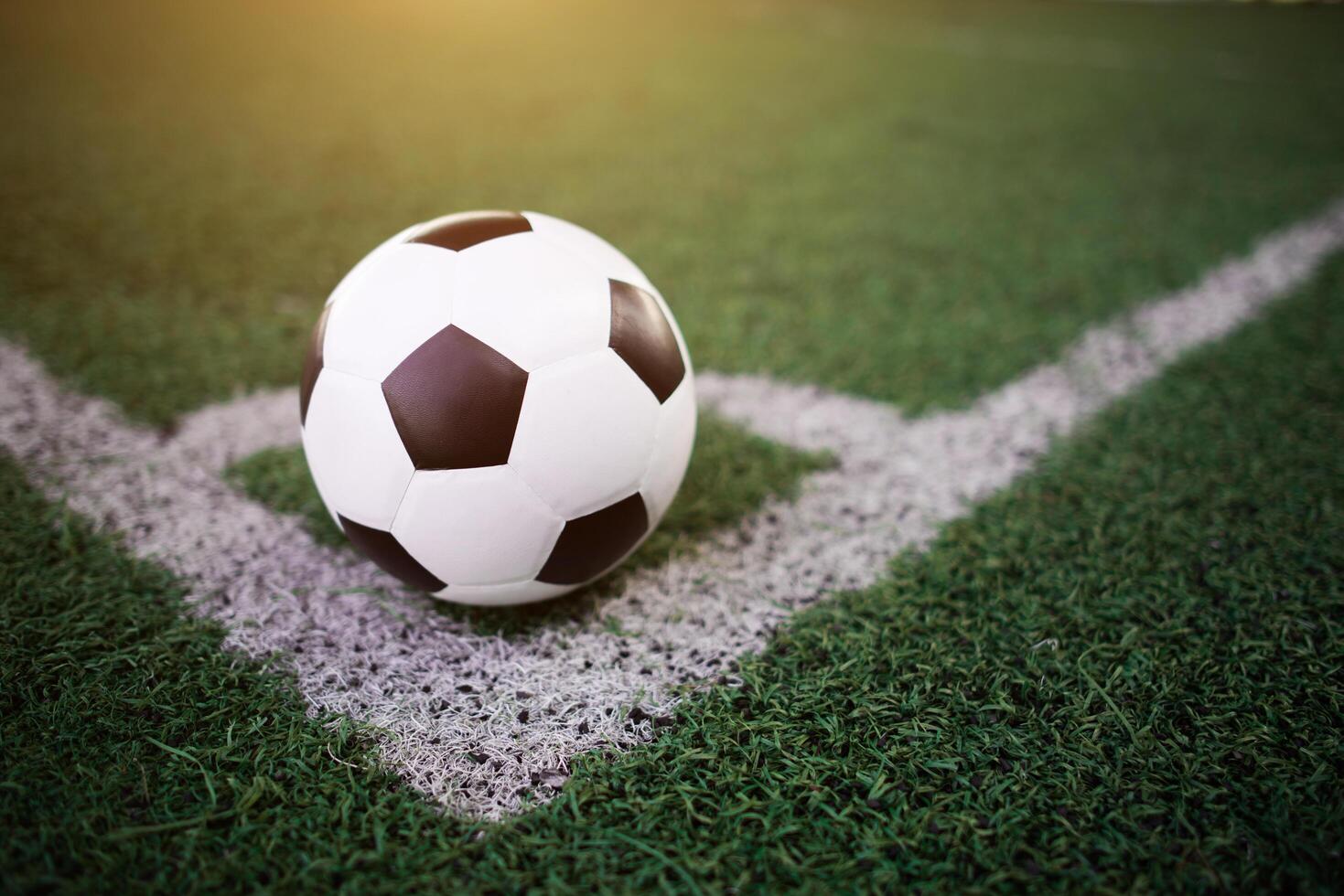 Fußball auf der weißen Linie im Stadion foto