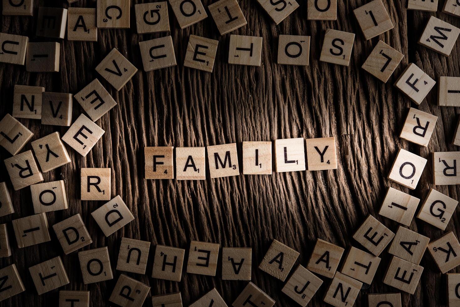 Familie Holzfliesen Schriftkonzept foto